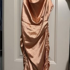 Gold Ruched Asymmetrical Bodycon Dress